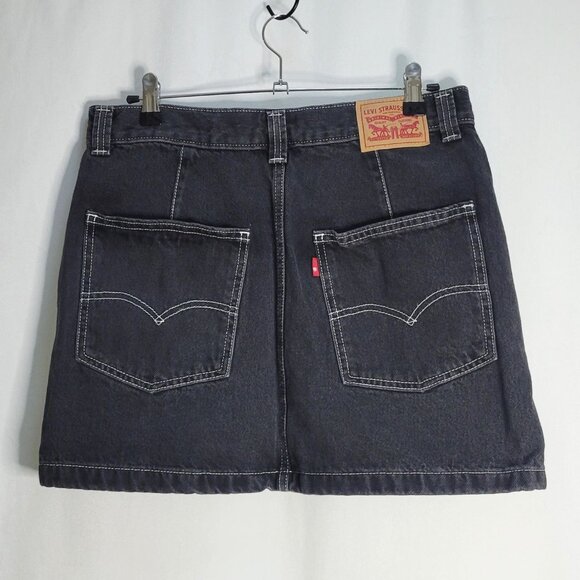 Levi’s Black Size 29 Denim Carpenter Mini Skirt Jean 100% Cotton Gray Distressed - Picture 2 of 12